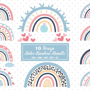 Rainbow Svg, Boho Rainbow Svg, Rainbow Svg Bundle, Rainbow Clipart, Rainbow Png, Love, Heart, Rainbow Svg Files For Cricut and Silhouette.