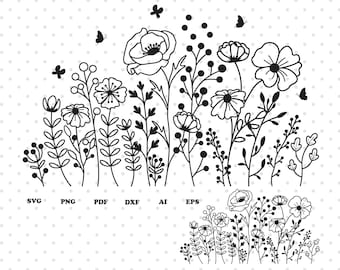 Bloem Svg, Wilde bloem Svg, Bloemen Bloomimg, Svg Cut File Voor Cricut, Botanische SVg Clipart Svg, Wildflower, Silhouette Cut File, Png, Dxf