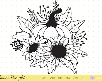 Flower Pumpkin svg, Pumpkin svg, Sunflower svg,Pumpkin fall svg, Thanksgiving svg, Fall svg, Autumn Svg Files, Floral pumpkin Svg Cut files.
