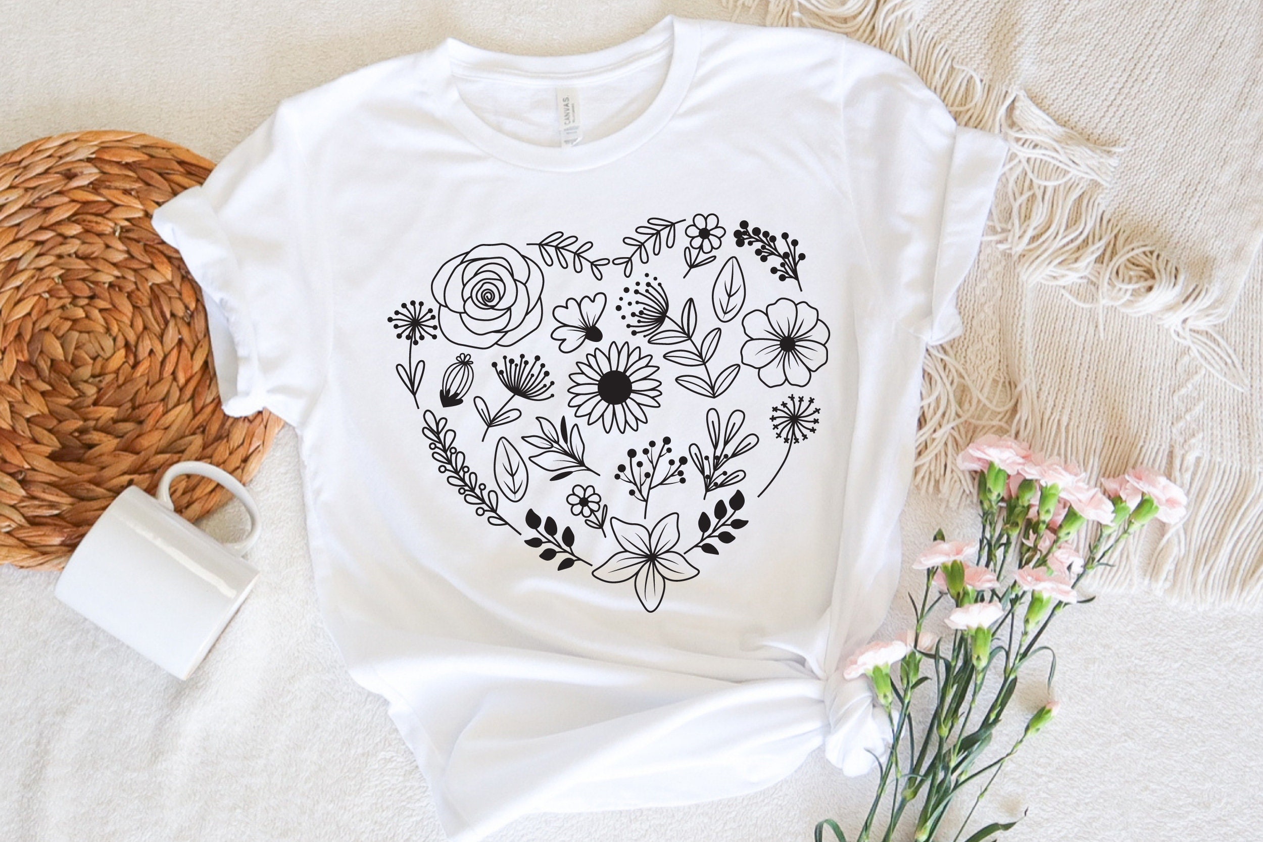 Flower Heart Svg, Floral Heart Svg, Wildflower Svg, Flower Svg Cut File ...