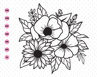 Floral Svg, Floral bouquet Svg, Bouquet svg, Flower Svg, Floral wedding, Wedding, Flower Clipart, Floral ornaments, Svg Files for cricut.