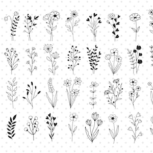 Wildflower svg, Flower svg bundle, Flower Svg hand drawn, Flowers, Leafs, Flower batanical svg clipart, Flower svg cut files, Svg, Png, Eps.