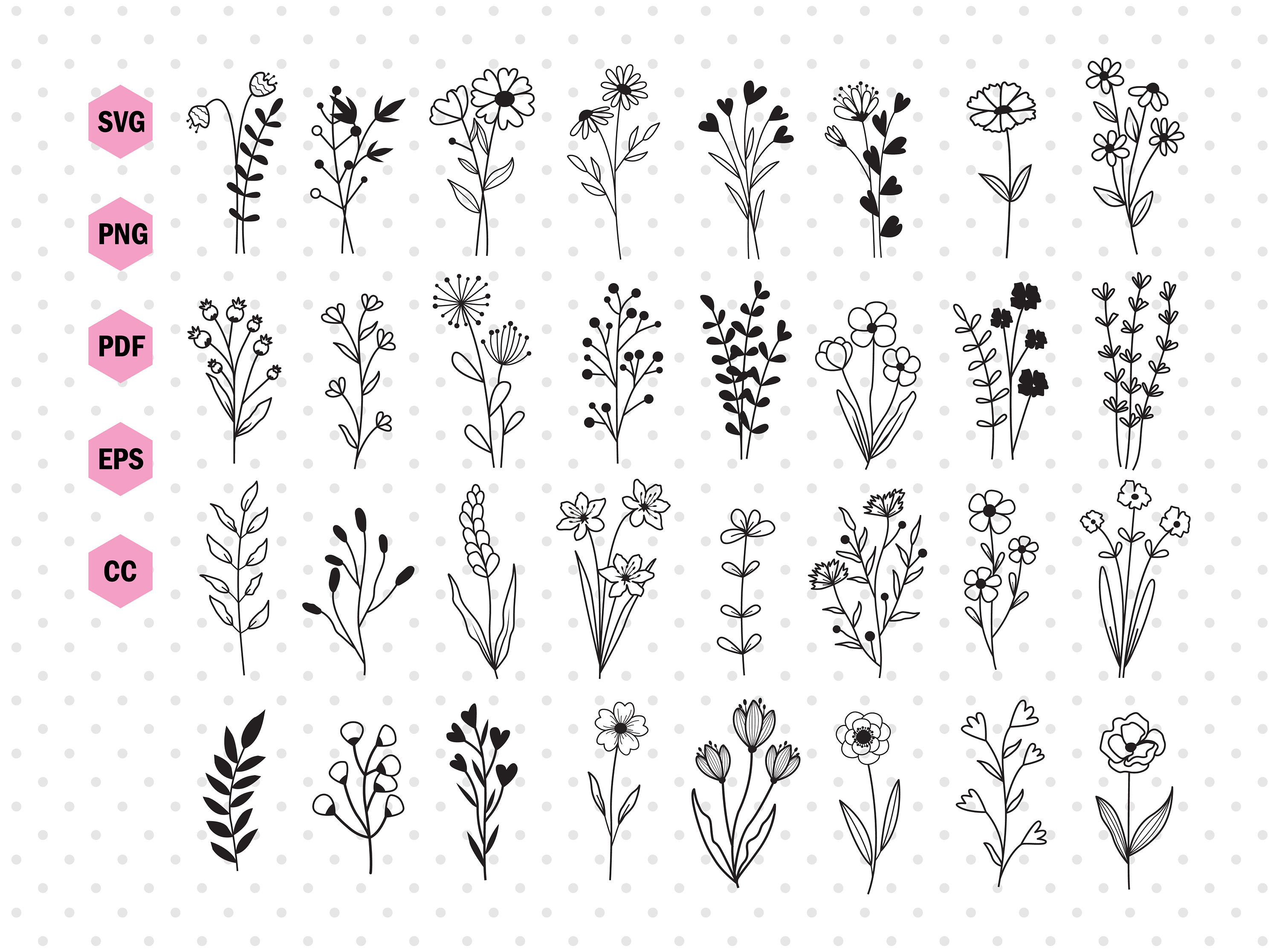 Flower Stem SVG PNG JPG Flower Stem Sublimation Bundle of 2 Flower