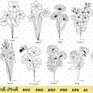 Birth month svg,Birth month bundle,birth month flower svg,Birthday flower svg,Botanical svg, Floral, Flowers svg,daisy svg,birth flower name