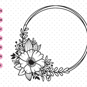 Floral Wreath in SVG, Floral Svg, Floral Frame Svg, Monogram frame, Frame, Cricle frame, Botanical Clipart, Flower Wreath, Wreath Svg files.