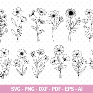 Flower Svg Bundle, Flower Svg, Floral Svg, Flowers Svg, Wildflower Svg Bundle,Flower Clipart, Botanical Svg, Flower Svg Files For Cricut.