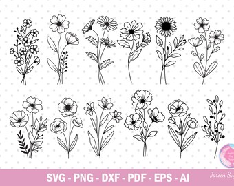 Flower Svg Bundle, Flower Svg, Floral Svg, Flowers Svg, Wildflower Svg Bundle,Flower Clipart, Botanical Svg, Flower Svg Files For Cricut.