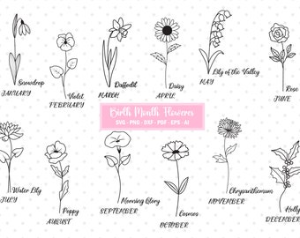 Birth Month Flowers Svg, Flower Daisy, Flower Bundle Svg, Birth Month Floral Svg, Botanical Wildflower Svg, Flower Design, Flower Clipart