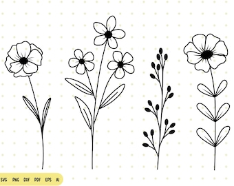Wildflowers Svg, Flower Svg, Wild Flower Svg, Flower Svg For Cricut And Silhouette, Botanical Svg, Flower Meadow Border Svg, Flower Clipart.