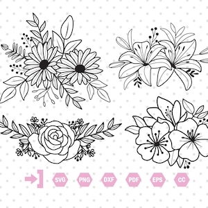 Flower Svg Bundle, Flower Svg, Flower Bouquet Svg, Flowers, Flower Border Svg, Flower Clipart, Botanical Svg, Flower Svg Files For Cricut.