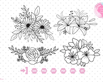 Flower Svg Bundle, Flower Svg, Flower Bouquet Svg, Flowers, Flower Border Svg, Flower Clipart, Botanical Svg, Flower Svg Files For Cricut.