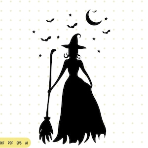 Flying Witch Svg, Halloween, Svg, Svg cut file,For Cricut, Witch on Broom, Flying Wigch Sillhouette, Witch Png,Halloween Clipart,Witch Svg.