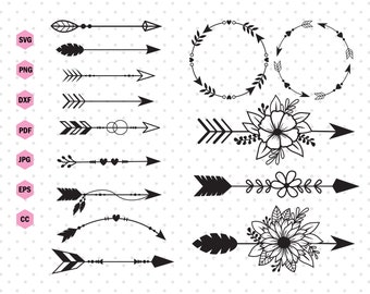 Pil Svg Bundle, Pil svg klippfiler, Pilar och blommor svg, Pilcirkel svg, Pilblommor svg, Blomma Svg, Svg-filer för Cricut.