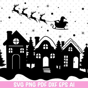Christmas Scene Svg,Santa Svg,Merry Christmas Svg,Christmas Town Svg,Santa Village Svg,Christmas Scene Svg For Cricut.Christmas Decorration.