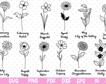 Birth Month Flowers Svg, Flower Daisy, Flower Bundle Svg, Birth Month Floral Svg, Botanical Wildflower Svg, Flower Design, Flower Clipart