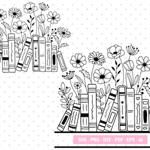 Book Flower Svg Design, Book Svg, Floral Book Svg, Reading Book Svg, Book Lovers Svg, Book With Flower Svg, Library Svg, Teacher Shirt Svg.