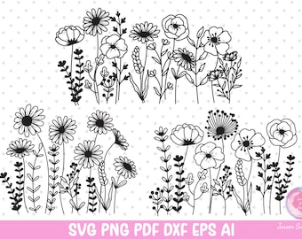 Wildflower Svg, Flower svg n Wildflower Bundle Svg,Wildflower Shirt svg, Flowers Svg, Wild Flower Svg, Hand Drawn Flower Png,Flower Meadow.