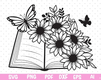 Book Flower Svg Design, Book Svg, Floral Book Svg, Reading Book Svg, Book Lovers Svg, Book With Flower Svg, Library Svg, Teacher Shirt Svg.