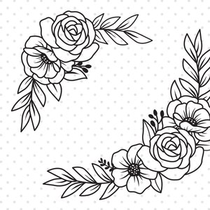 Bloem Svg, Bloem Svg Bestanden, Bloem Hoek Svg, Bloem Rand Svg, Bloemenkrans Svg, Botanische Svg, Bloemen bruiloft, Svg Bestanden voor Cricut.