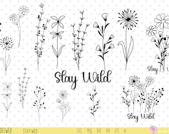 Svg di fiori di campo, Soggiorno selvaggio in formato SVG, Pacchetto di fiori in formato SVG. File in formato SVG per cricut, Boquet di fiori, Clipart di fiori di campo, Bordo di fiori, Pacchetto di fiori di campo, SVG.
