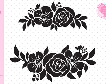 Arquivos Svg florais, Svg de borda de flor, Svg de rosa, Svg de flor, Svg de buquê de flores, Arquivos de corte Svg floral, Arquivos Svg de flor para Cricut.