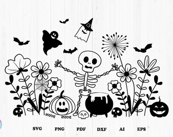 Flower Ghost Halloween Svg, Wildflowers Svg, Halloween Pumpkin Svg, Halloween Ghost Svg, Halloween Silhouette Svg, Pumpkin, flower Svg ,bat.