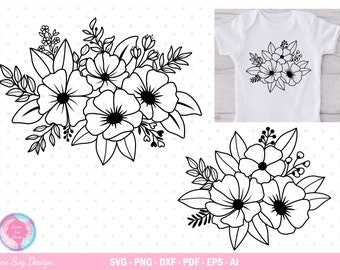 Blumen-Svg, Blumen-Bouquet-Svg, Blumen-Svg, Blumen-Svg, Blumenhochzeits-Svg, Blumenclipart, Blumen, Blumenornamente, svg-Dateien für Cricut.