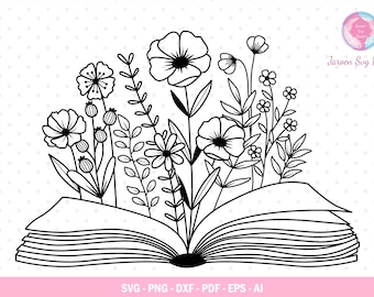 Flower Book Svg, Book With Flowers Svg, Book Svg, Floral Book Svg, Reading Book Svg, Book Lover Svg, Teacher, Flowers, Book Clipart.