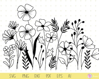 Wildflowers Svg, Flower Svg, Wild Flower Svg, Flower Svg For Cricut And Silhouette, Wildflowers Svg Cut File, Wildflower Meadow Border Svg.