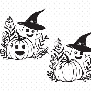 Pumkin With Flower Svg, Flower Ghost Svg, Halloween Svg, Ghost Svg, Pumpkin Svg, Fall Svg Design, Autumn Svg, Flower Pumpkin Svg Cut Files.