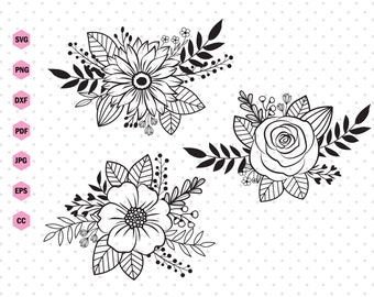 Floral svg, Flower svg bundle, Flower bouquet svg, Flower wedding svg, Floral svg files for cricut, Print For Template, Svg, Png, Dxf.