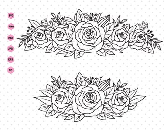 Flower SVG, Flower wedding Svg, Flower bouquet Svg, Rose Svg Cut Files, Floral decoration, Flower border Svg, Paper cut template, Svg, Png.