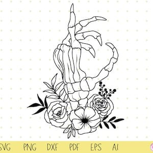 Floral skeleton hand Svg, Skeleton hand Svg, Hand with Flower Svg, Bones finger Svg, Halloween cut file, File for cricut,Floral Hand Png,