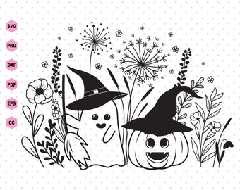 SVG de Halloween, SVG de flores silvestres de Halloween, SVG de calabaza de Halloween, SVG de fantasma de Halloween, SVG de silueta de Halloween, calabaza, fantasma, SVG de flor.