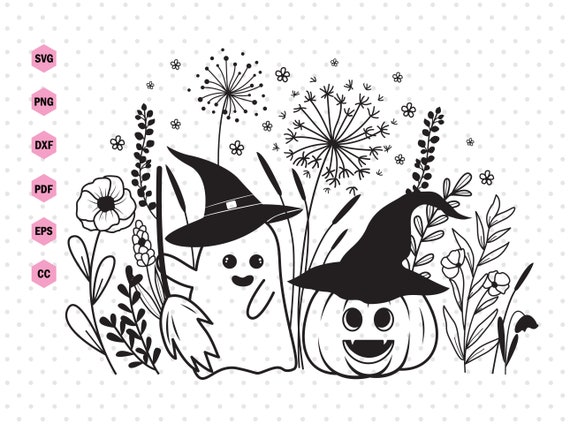 Halloween Svg, Halloween Wildflowers Svg, Halloween Pumpkin Svg, Halloween Ghost Svg, Halloween Silhouette Svg, Pumpkin, Ghost, Flower Svg.