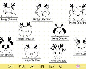 Weihnachten Tiere Bundle SVG, süße Tiere mit Weihnachtsgesicht, PNG dpi, PDF, Weihnachten süßes Tier SVG, Instant Download Digital.