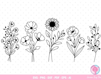 Blumen-Svg, Wildblumen-Svg, wilde Blumen-Svg, Blumen-Svg für Shirt, Blumen geschnitten Dateien, botanische svg, Blumenwiese svg, Blumen Clipart.