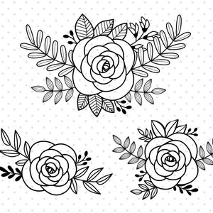 Floral svg, Florals svg bundle, Flower svg, Flower wedding svg, Hand drawn flower bouquet svg files, Floral border svg, Digital print, Svg.