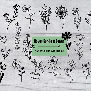 Flowerbundle Svg,hand Drawn Wildflowers Svg, Floral svg bundle, Instand download, Wildflower Cut File, Cricut and Silhouette, botanical Svg