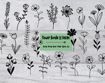 Flowerbundle Svg,hand Drawn Wildflowers Svg, Floral svg bundle, Instand download, Wildflower Cut File, Cricut and Silhouette, botanical Svg