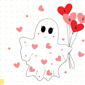 Valentine Ghost With Balloons Png, Valentine's Day Ghost Png