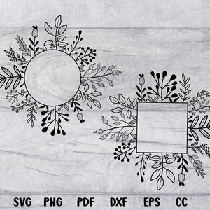Floral Frame Svg, Flower Frame Cut File, Flower Wedding, Square Frame, Round Shaoe Frame, Floral Border, Wedding Sign,Flower Monogram Frame.