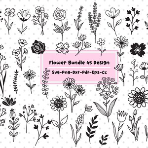 45 Flower Svg Bundle, Flower Svg Files, Wildflower Svg Bundle, Botanical Svg, Flower Png, Flower Svg Files For Cricut and Silhouette.