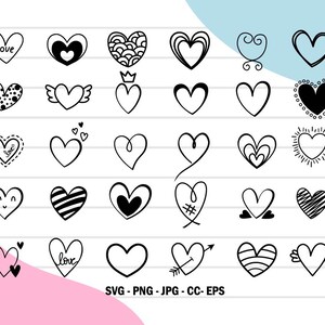 30Hearts svg, Hand drawn doodle heart shape svg files, Heart Svg, Valentine, Love, Heart Svg Bundle, Heart svg files for cricut, Svg, Png.