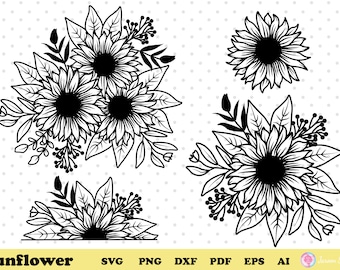 Sunflower Svg Files,Flower Svg,Flower border, Sunflower Bouquet, Sunflower cut file,flower svg file, Flower cricut,Sunflower Bundle Svg,Svg.