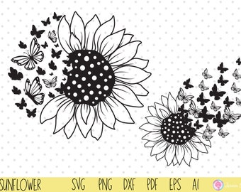 Girasol mariposa svg, girasol svg, mariposa svg, mariposa girasol para cricut, girasol con archivo de corte de mariposa, imágenes prediseñadas de mariposa, svg.