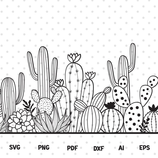 Cactus svg , cactus border svg, cactus svg clipart, succulent svg, cactus svg pour chemises, cactus png, plantes svg, fichiers cactus pour cricut.