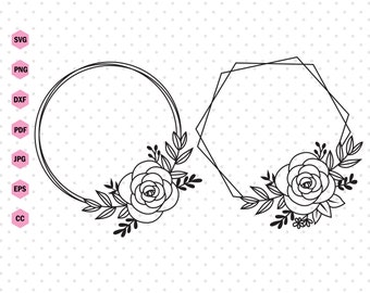 Blumenrahmen SVG Dateien, Blumenkranz Svg, Kranz Svg, Blumenrahmen Svg Clipart, Monogramm Rahmen, Kranz, Svg Dateien für Cricut und Silhouett.