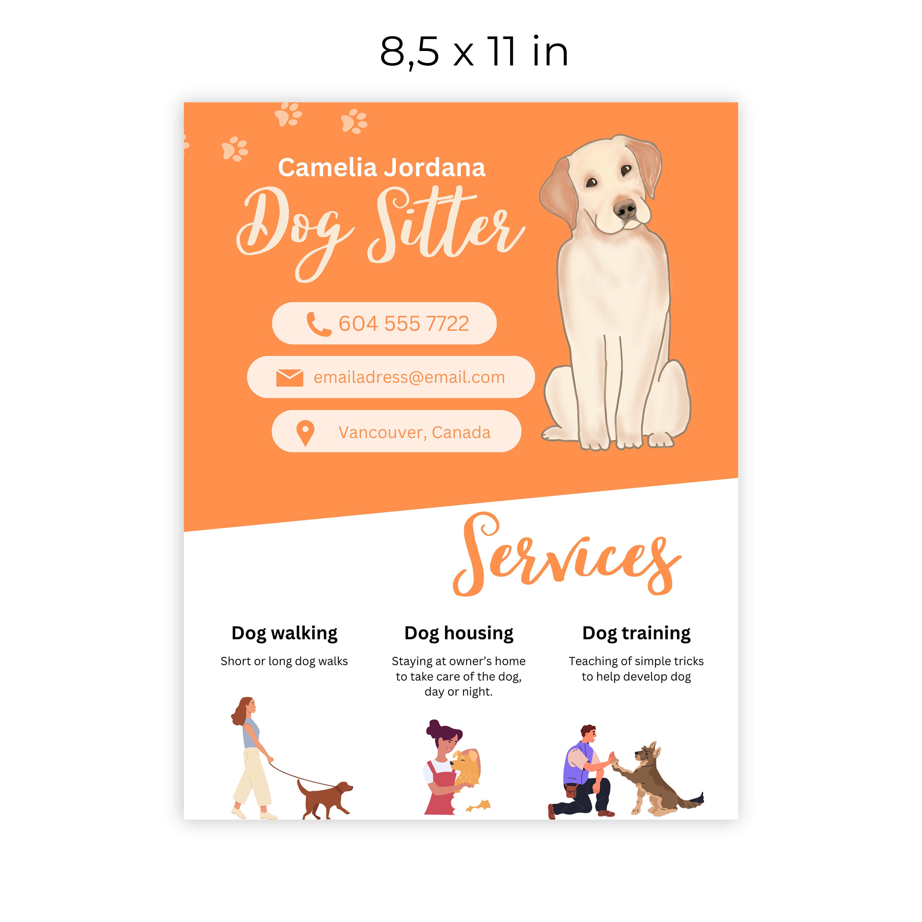 Dog Sitter Flyer Template Digital File Edit With Canva Colorful Orange