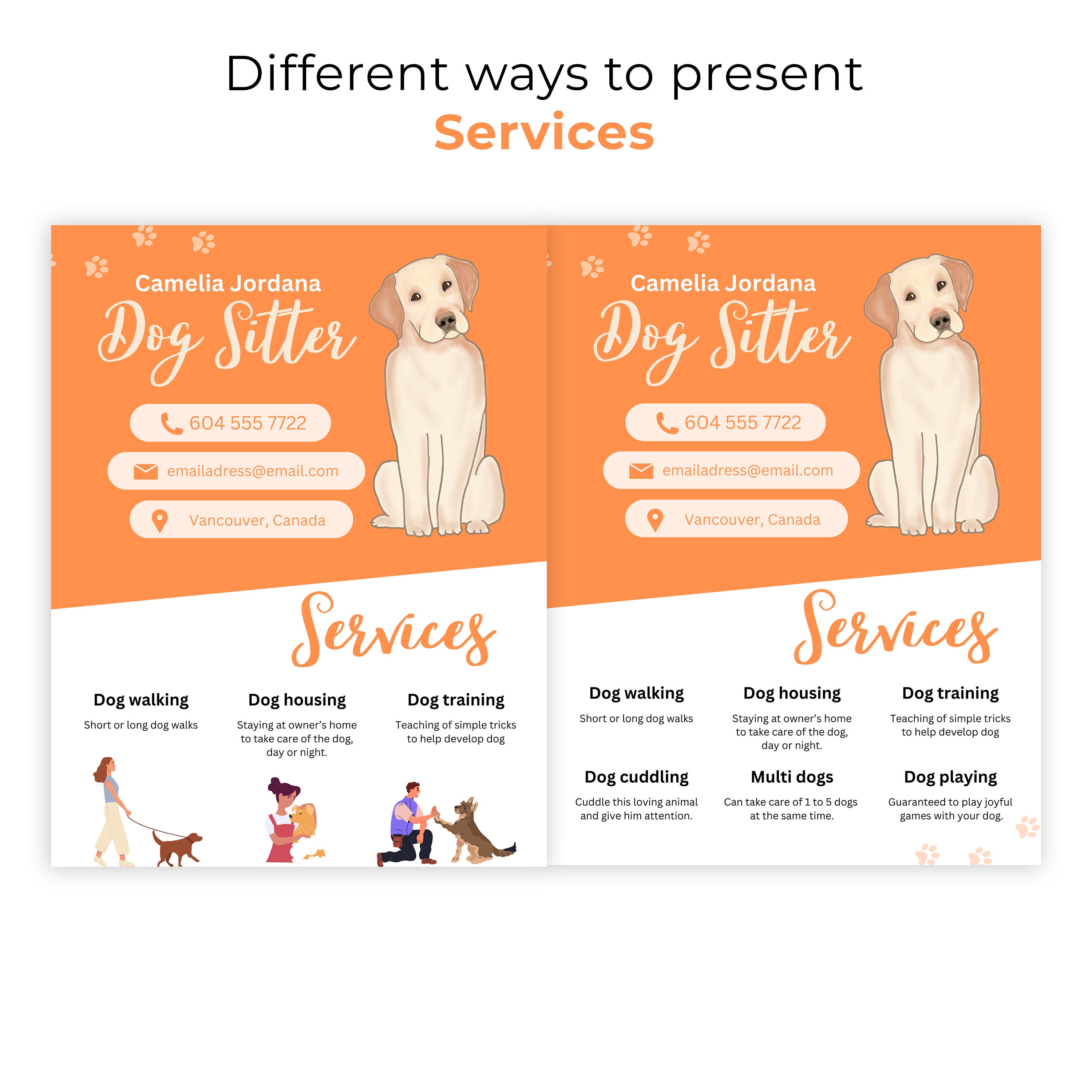 Dog Sitter Flyer Template Digital File Edit With Canva Colorful Orange